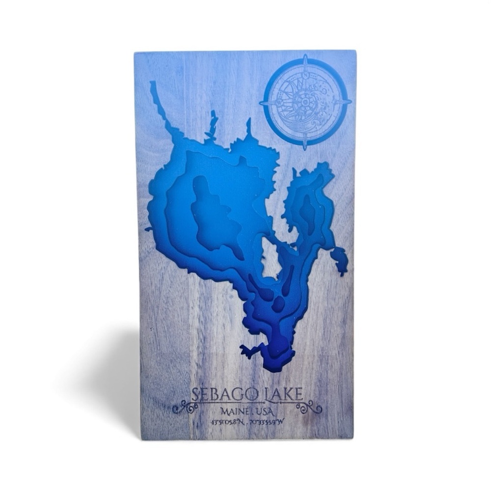 Handcrafted Wooden 3D Map – Sebago Lake, Maine USA by Boathouse & Bunkie